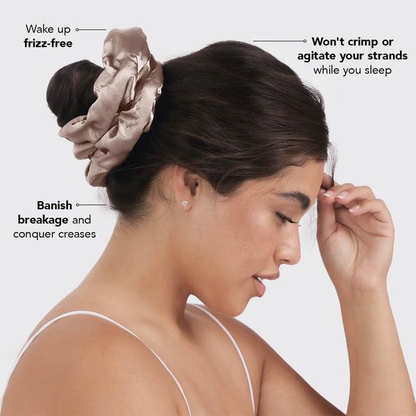 Kitsch Satin Hair Scrunchies for Women - 2 pcs (Black/Gold) - Softer Than Silk