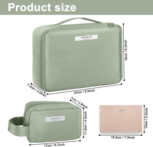 Queboom Travel Makeup Bag Cosmetic Bag Makeup Bag Toiletry bag for women and men (Green-3pcs)