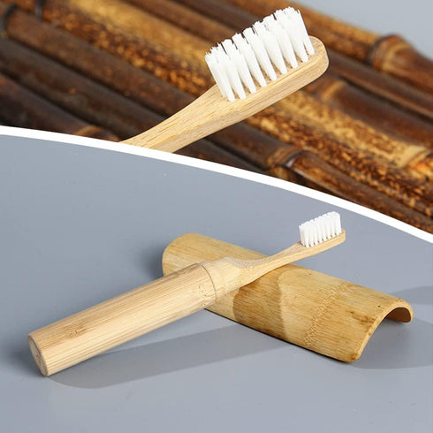 HUAZEXINX Folding Travel Toothbrush Bamboo Toothbrushes Case Holder Kit Portable Soft Bristle Travel Size Toothbrush