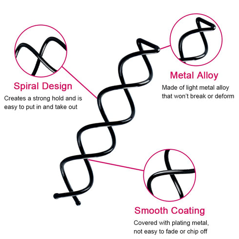 Spiral Bobby Pins Black with Storage Tin, 20 Pcs Spin Pins for Hair (2&2.4 Inch), Premium Non-Scratched Twist Hair Pins
