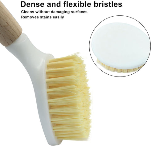 Jiozermi 3 Counter Pcs Kitchen Dish Brush with Bamboo Handle, Dish Scrubber Brush Built-in Scraper, Pot Scrubbers