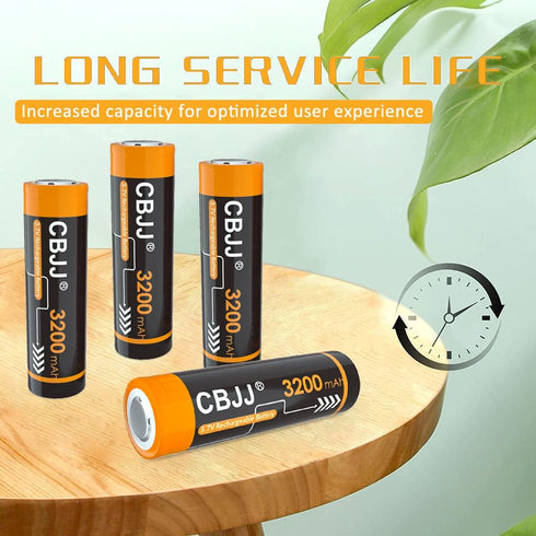 3.7 Volt Rechargeable Batteries 3200mAh for Flashlights, Headlamps, Doorbells, RC Cars (2 Pack Flat Top)