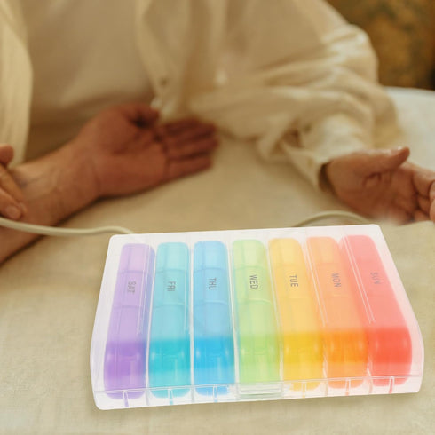 TOPPERFUN 21-Compartment Rainbow Weekly Pill Organizer Portable Plastic Medicine Storage Box with Flip Lid for Travel