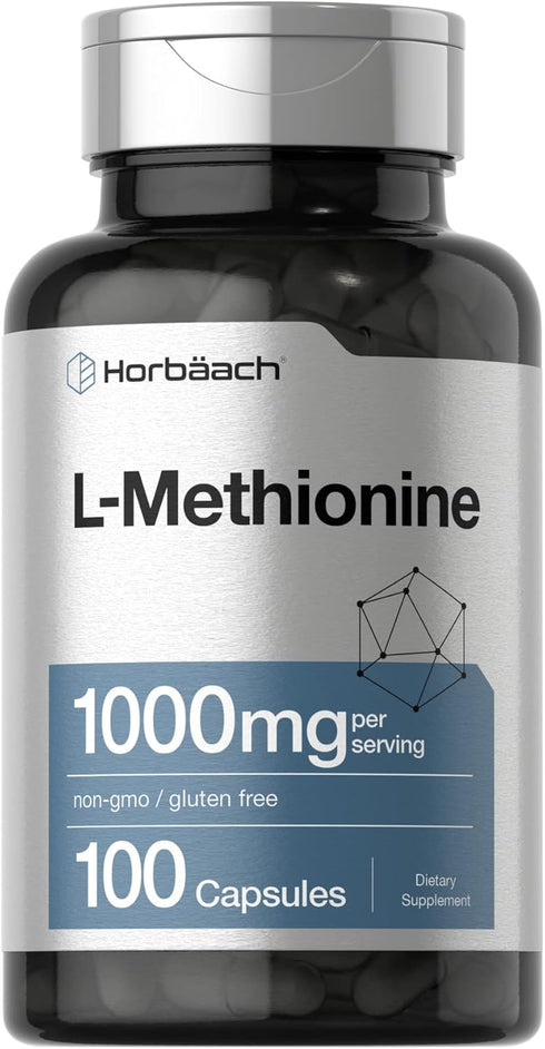 Horbaach L-Methionine 1000mg | 100 Capsules | Non-GMO, Gluten Free | Free Form Supplement