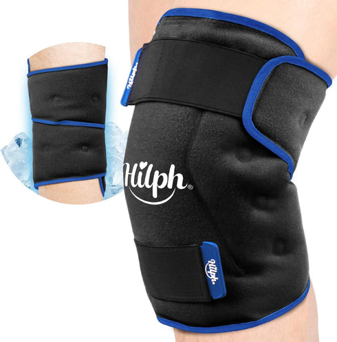 Hilph XL Ice Pack Wrap for Knee, Reusable Gel Large Ice Pack for Pain Relief, Hot Cold Therapy (Black)