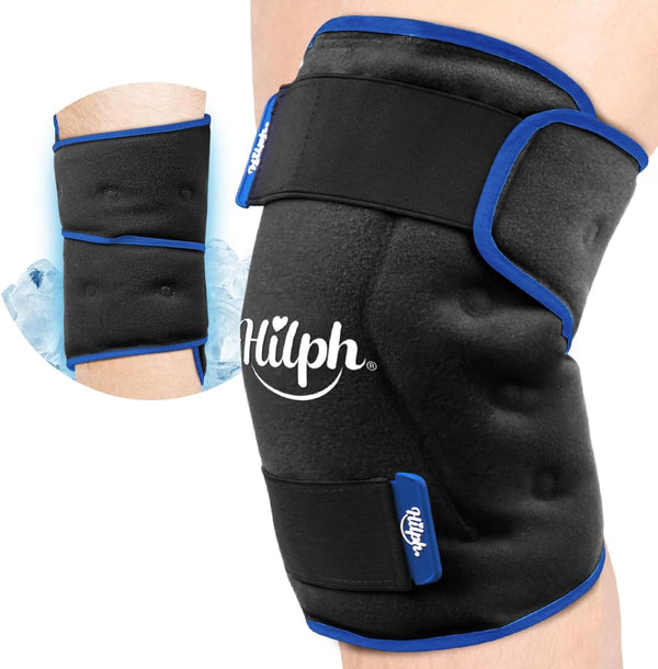 Hilph XL Ice Pack Wrap for Knee, Reusable Gel Large Ice Pack for Pain Relief, Hot Cold Therapy (Black)