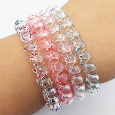 Traceless Spiral Hair Ties, 20 Pieces, No Crease, Transparent, Mixed Color, Phone Cord Hair Bands