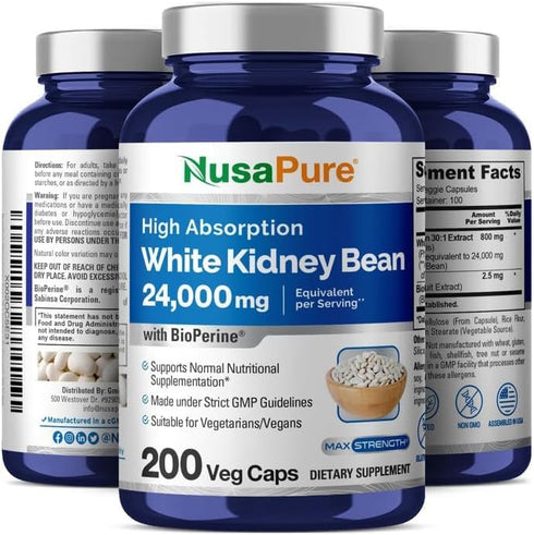 NusaPure White Kidney Beans 24,000mg per Serving, Bioperine Extract 30:1, Vegan, Non-GMO