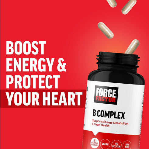 FORCE FACTOR Vitamin B Complex, 60 Vegetable Capsules for Energy, Vitality, Heart Health, Includes B1, B2, B3, B6, B12,
