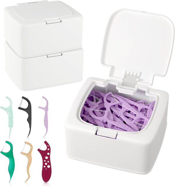 Dental Floss Picks Dispenser with Press Flip Top Cover, Compact Storage Case