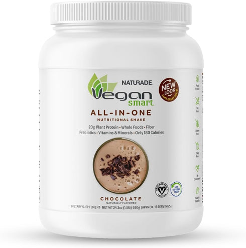 Vegansmart Naturade Plant Based Vegan Protein Powder, Gluten Free & Non-GMO, Chocolate, 15 Servings