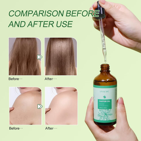 LIYALAN Pure Castor Oil - Cold Pressed Unrefined Hair Oil for Thicken Hair, Nourish Hair & Scalp, Glass Bottle, 3.38 fl