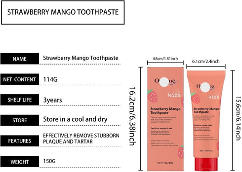 KLYso Smile(3PCS) Strawberry Flavored Kids Toothpaste - Mild Cleaning, Fresh Breath, Teeth Whitening & Enamel