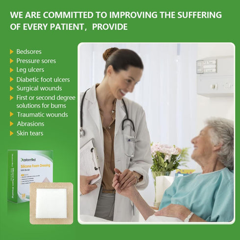 kastormed Silicone Adhesive Foam Dressing, 10 Pack 4''x4'' High Absorbency Bandage for Wound Care