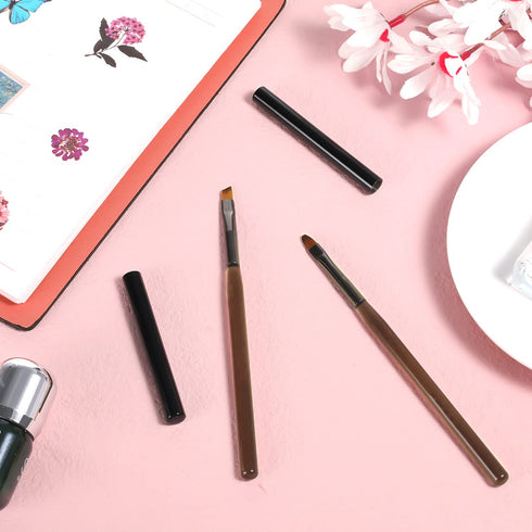 2pcs Nail Clean Up Brushes, Painting Brushes with Round & Angled Head for Nail Art Design (Tea Brown)
