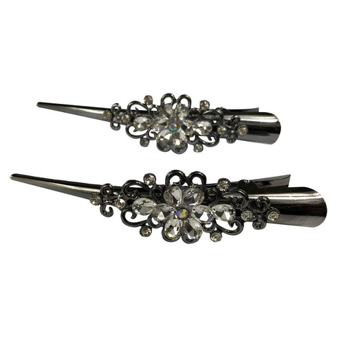 Large Retro Metal Hair Clips Flower Duck Bill Clips with Teeth, Rhinestone Hair Barrettes for Women Girl Accessories
