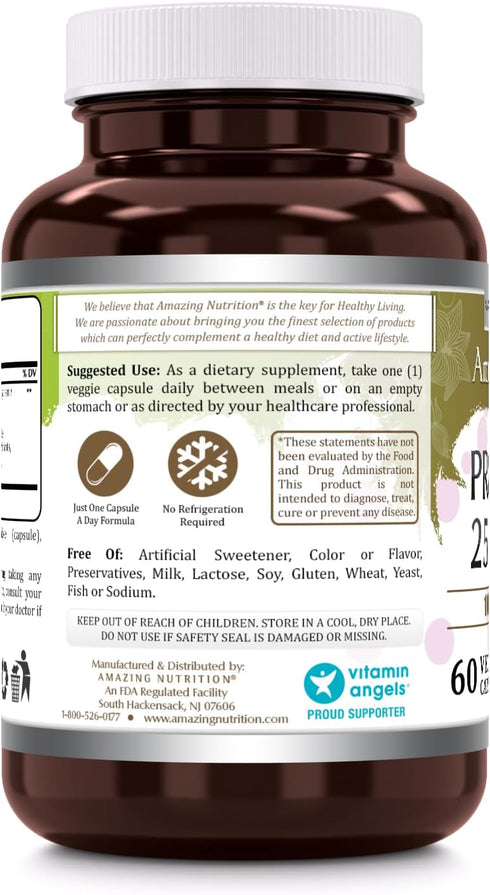 Amazing Flora Probiotic Supplement, 25 Billion-10 Strains, 60 Veggie Capsules, Non-GMO, Gluten-Free, Made in USA