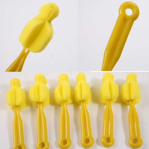 6 Pack Long Handle Bottle Nipple Cleaner Sponge Brush, BPA-Free Scrubber - Yellow