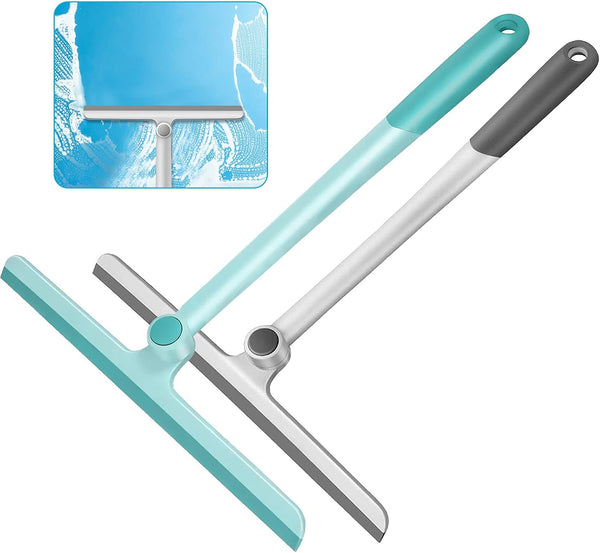 Window Squeegee, 2 Pack | Shower Squeegee for Glass Doors, Bathroom Mirror, and Tile Walls (Grey+Green)