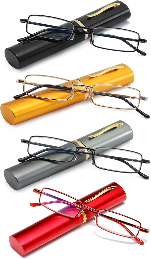 Slim Pocket Blue Light Blocking Reading Glasses with Mini Lightweight Readers and Pen Clip Case