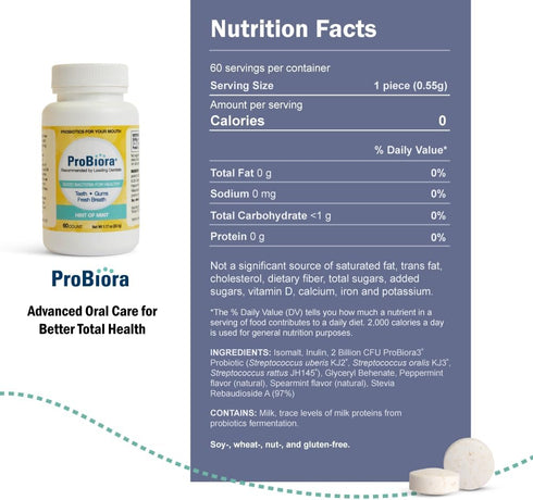 ProBiora Oral-Care Chewable Probiotic Tablets, 60 Count for Healthier Teeth and Gums