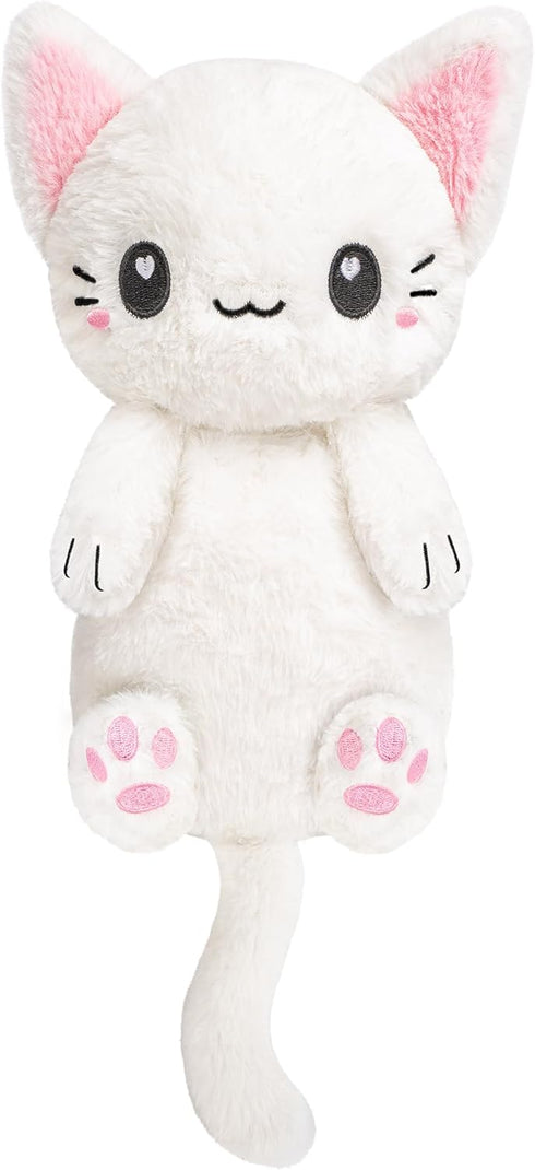 White Cat Microwavable Heating Pad, 1.5 lbs Unscented Plush Pillow for Women & Kids, Cute Hot & Cold Plushie