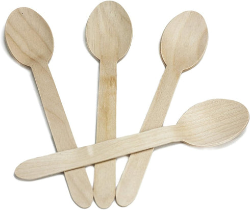 HUJI Eco-Friendly Wooden Spoons, Disposable Wood Cutlery, 50 Spoons, 6.1"
