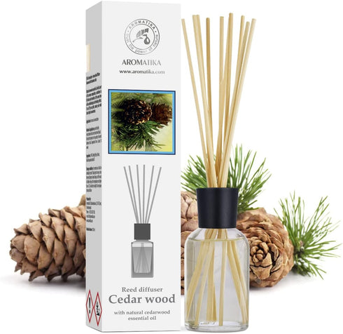 Cedarwood Reed Diffuser 3.4 Fl Oz - Scented Reed Diffuser - Diffuser Gift Set - Best for Aromatherapy - Home - Room Air Fresheners - Cedarwood Essential Oil Diffuser - by Aromatika by AROMATIKA