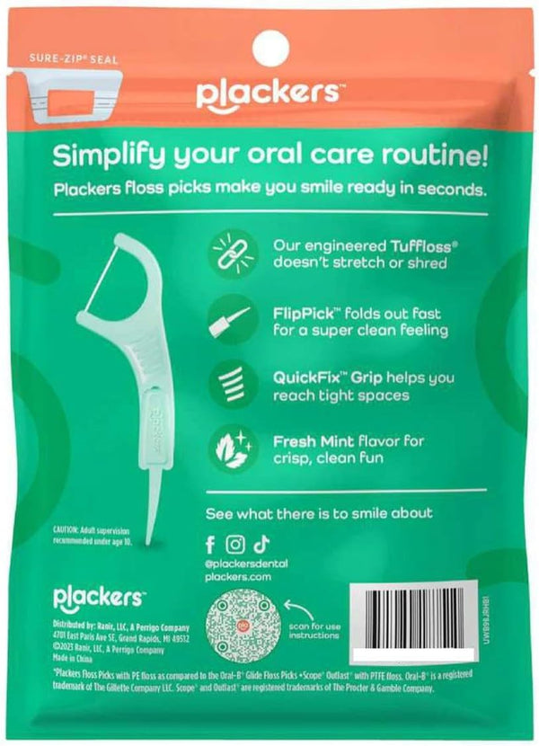Plackers Micro Dental Flossers, Mint - 36 Count (Pack of 3), 270 Count