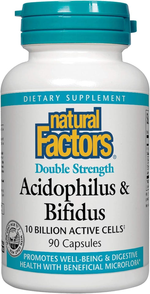Natural Factors Acidophilus & Bifidus, 90 Capsules for Digestive Support (Multi-Pack).