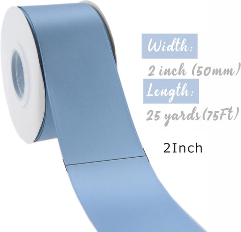 Dusty Blue Ribbon for Christmas Tree Thick Double Face Satin Ribbon 2 Inch French Blue Silk Ribbon for Wedding Bridal Bouquet Baby Shower Crafts- 25Yards by DINDOSAL