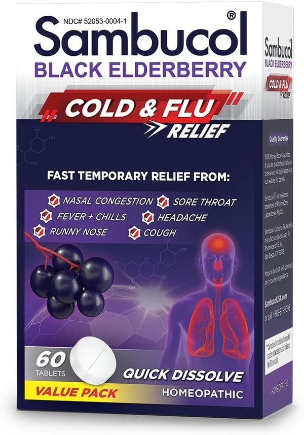 Sambucol Cold and Flu Relief Tablets - Homeopathic Cold Medicine for Adults, Black Elderberry, Zinc Cold Remedy