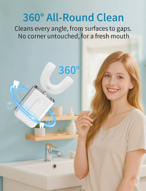 WILDWELLO 48,000 4 60-Second IPX7 U-Shaped Electric Toothbrush, VPM, Modes, Clean, Waterproof, ultrasonic Toothbrush