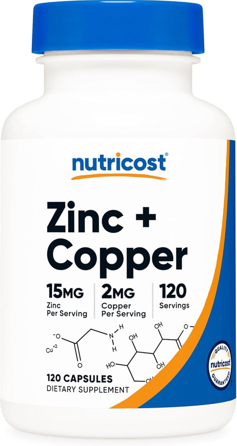 Nutricost Zinc + Copper Capsules, 120 Servings, 15MG Zinc + 2MG Copper Per Serving, Non-GMO, Vegetarian