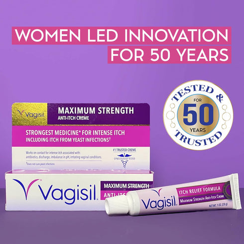 Vagisil Maximum Strength Feminine Anti-Itch Cream with Benzocaine for Women, 1 oz