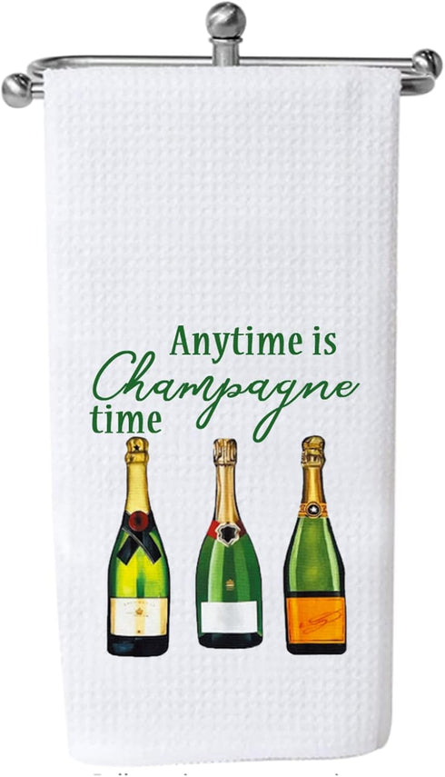 PXTIDY Champagne Dish Towel, Engagement Gift or Housewarming Party Tea Towel, Anytime Is Champagne Time