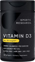 Sports Research 10,000 iu Vitamin D3 Supplement with Organic Coconut Oil - Non-GMO, 250mcg, 120 Mini Softgels