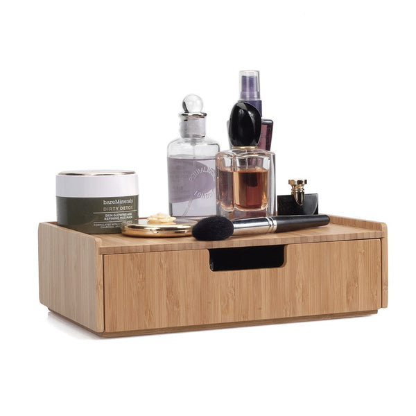MobileVision Bamboo Makeup Drawer Organizer, Break Resistant Cosmetics Storage Box and Display Case