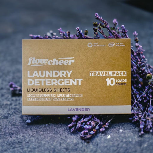 Laundry Detergent Sheets Travel Pack - 5 Sheets, 10 Loads Lavender Scented, No Plastic Jug, All Washing Machines