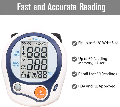 LotFancy Wrist Blood Pressure Monitor, Automatic Digital BP Machine, 60 Reading Memory