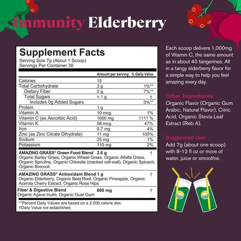 Amazing Grass Greens Superfood for Immune Support: Greens Powder with Organic Spirulina, Chlorella, Beet Root Powder,