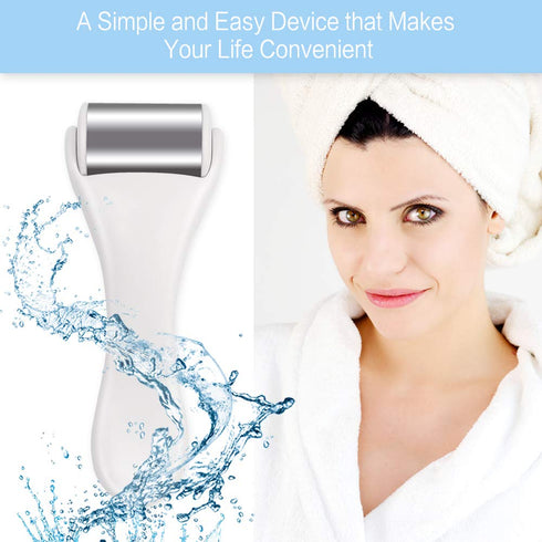 MAANGE Ice Roller for Face & Eye, Puffiness, Migraine Relief, Stainless Steel Massager (White)