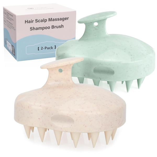 FREATECH 2-Pack Wheat Straw Shampoo Brush, Scalp Massager with Silicone Bristles for Hair Growth and Care