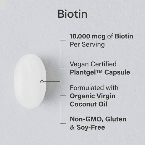 Sports Research Vegan Biotin 10,000mcg with Organic Coconut Oil - Max Strength Biotin Vitamin B7 for Healthier Hair & Skin and Keratin Support - Non-GMO & Gluten Free, 30 Softgels