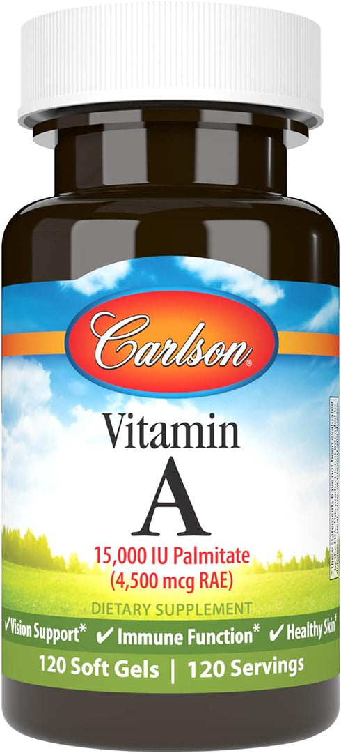 Carlson Vitamin A 15000 IU Palmitate (4500 mcg RAE), 120 Softgels | Vision Health and Healthy Skin