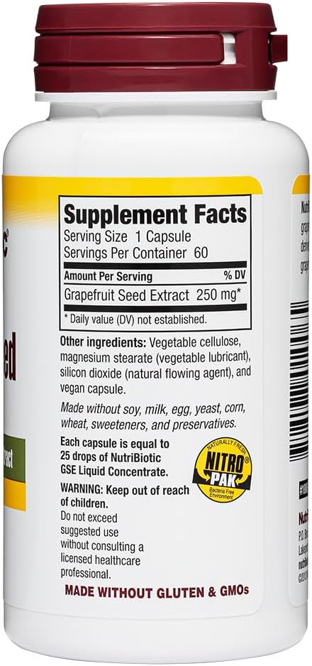 NutriBiotic Grapefruit Seed Extract Capsules - 250 mg, 60 Count Maximum Strength