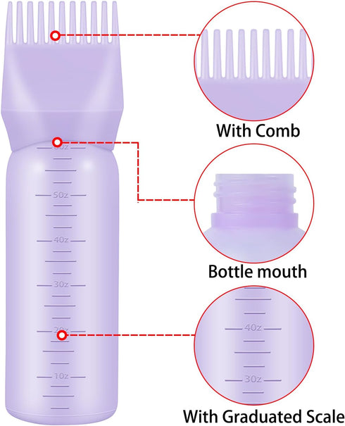 4 Pcs Root Comb Applicator Bottle | 6 Oz Hair Dye Applicator with Comb and Scale for Hair Care | Purple