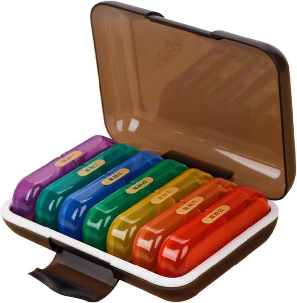 Weekly Pill Organizer Medicine Storage Case with Colorful Compartments, Portable Travel Pill