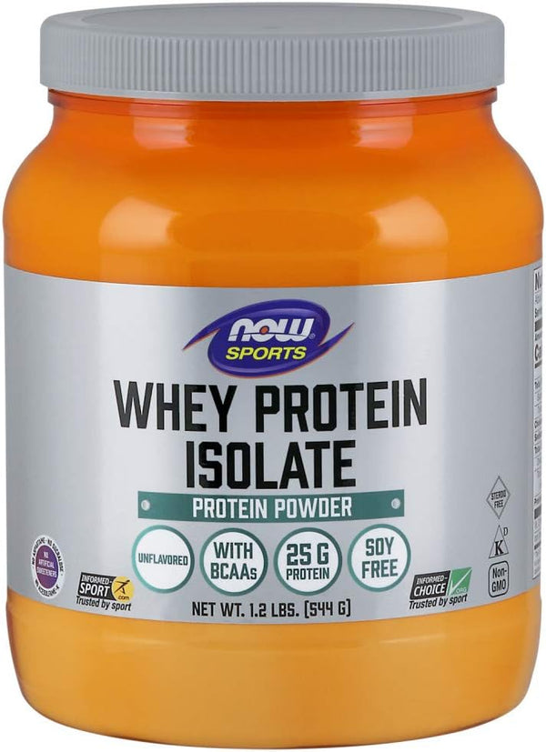 NOW Foods Sports Nutrition, Whey Protein Isolate, 25 g with BCAAs, Unflavored Powder, 1.2-Pound