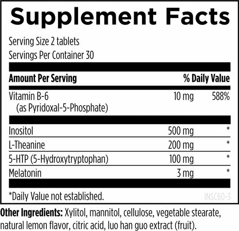 Designs for Health Insomnitol Chewables - Chewable Melatonin, 200mg L-Theanine, Vegan, 60 Tablets